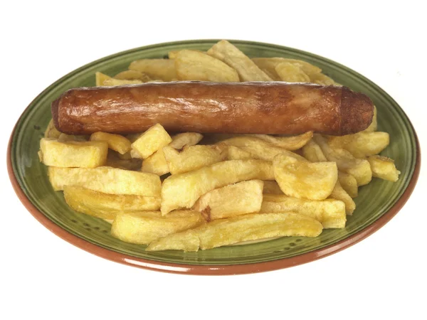 Jumbo Sausage and Chips — Zdjęcie stockowe