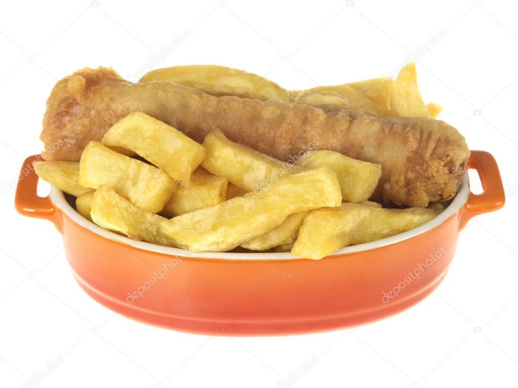 Battered Sausage and Chips — Stock Photo © richardmlee 13131628