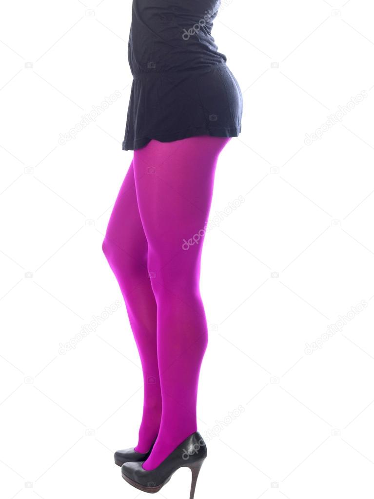 Images Mini Skirt And Leggings Woman S Legs In Pink Tights Wearing Sexy Mini Skirt — Stock