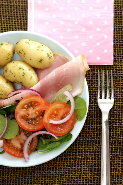 Ham Salad with New Boiled Potatoes — Stock Photo, Image