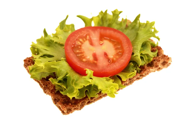 Wholegrain Cracker with Tomato and Lettuce — Stock Photo, Image