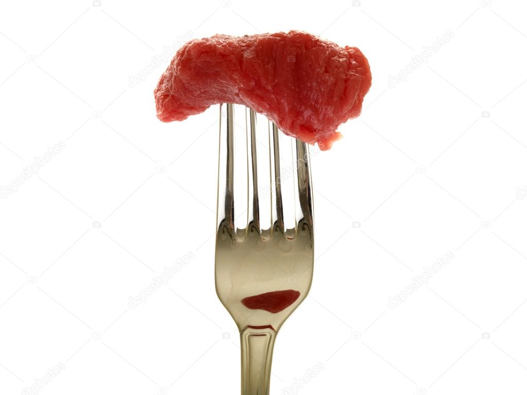 Raw Steak on a Fork