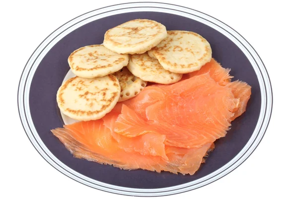 Smoked Salmon with Bilinis — Stock Photo, Image
