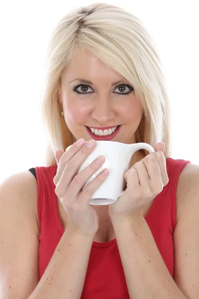 Woman Drinking Tea or Coffee — Stock Photo, Image