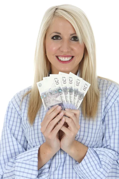 Mujer sosteniendo dinero — Foto de Stock