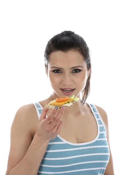 Woman Eating Cheese and Cracker — Stock Photo, Image