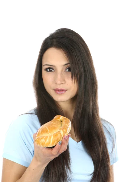 Mulher comendo um cornish assado cornish pasty — Fotografia de Stock