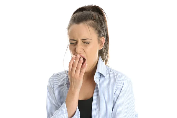 Mujer joven aburrida bostezando —  Fotos de Stock