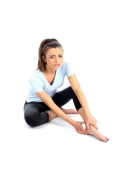 Woman Holding Injured Ankle After Exercising — Stock Photo, Image