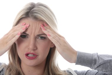 baş ağrısı olarak çekici genç kadın