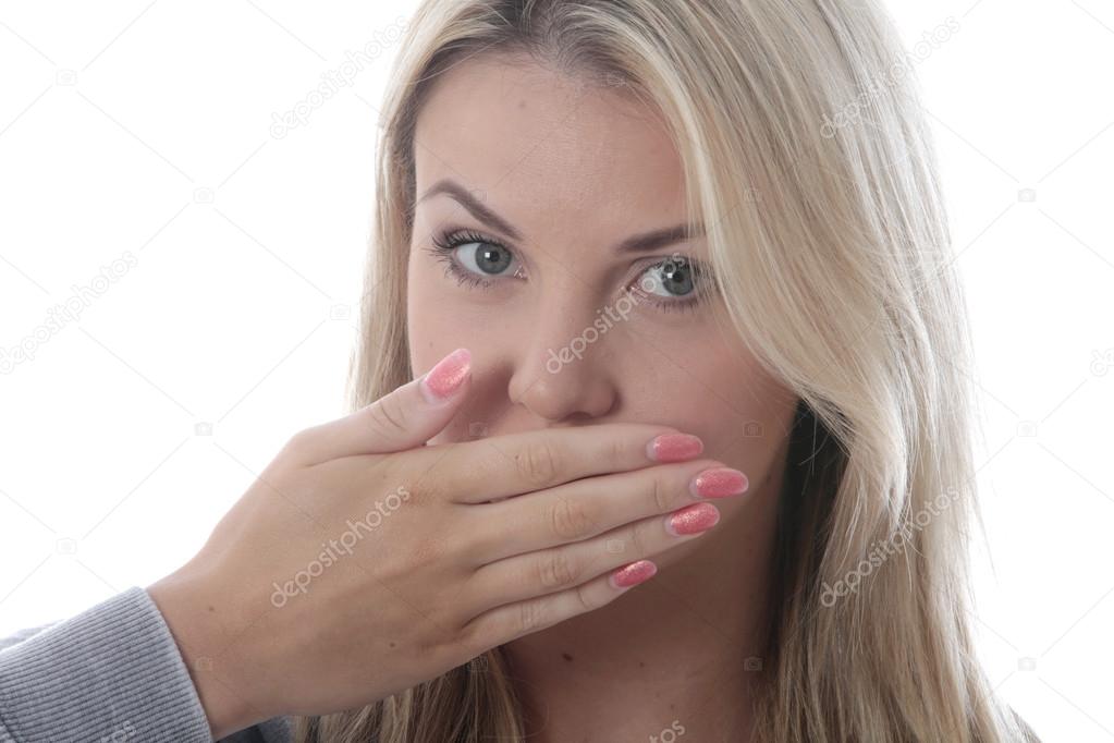 Young Woman Covering Her Mouth