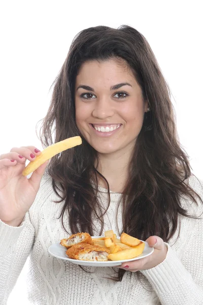 Jonge vrouw eten — Stockfoto