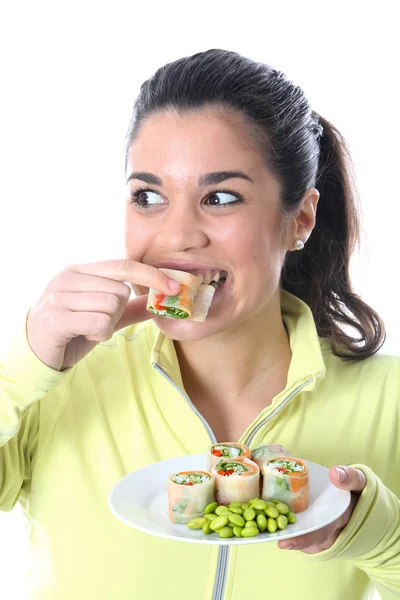 魅力的な若い女性を食べる — ストック写真