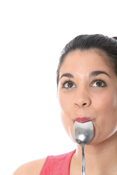 Atractiva mujer joven comiendo — Foto de Stock