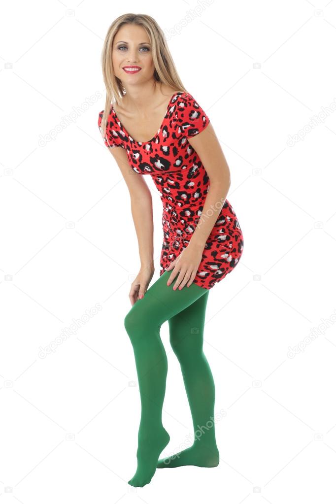 Sexy young Woman Wearing a Short Mini Dress and Green Tights Stock Photo by  ©richardmlee 30286857