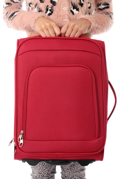 Young Woman With a Red Suitcase — Stock Photo, Image