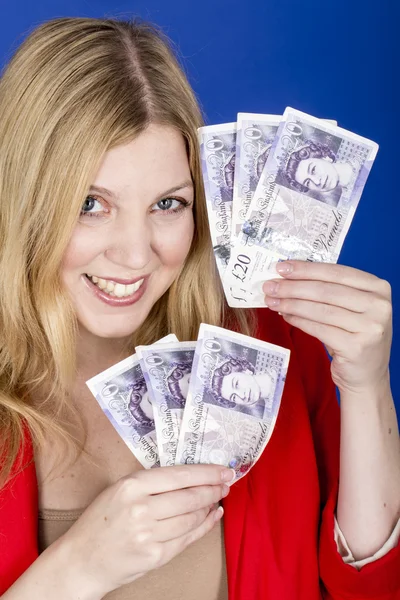 Attractive Young Woman Holding Money — Stock Photo, Image