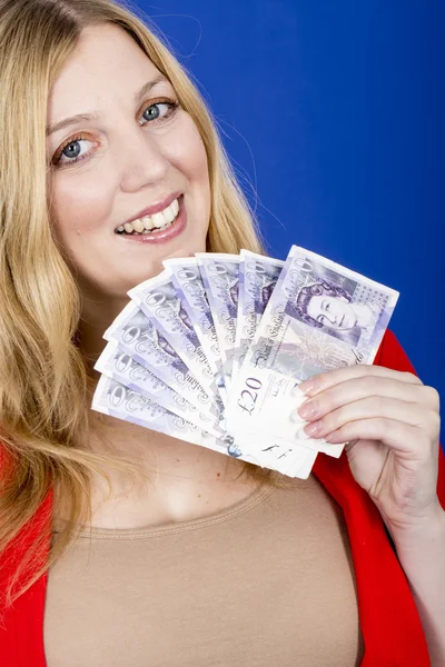 Attractive Young Woman Holding Money — Stock Photo, Image