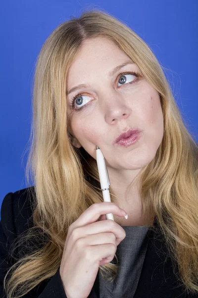 Young Business Woman Holding a Pen and File — Stock Photo, Image