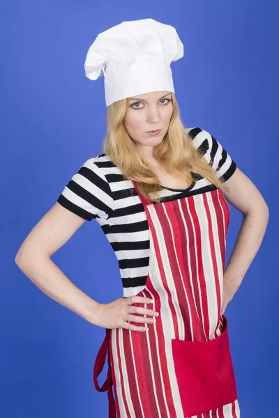 Angry Young Woman in Chefs Hat and Apron — Stock Photo, Image