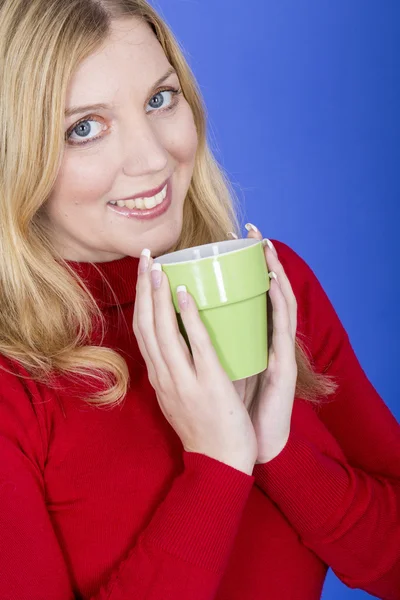 Attractive Young Woman Holding Cup Coffee — Stock Photo, Image