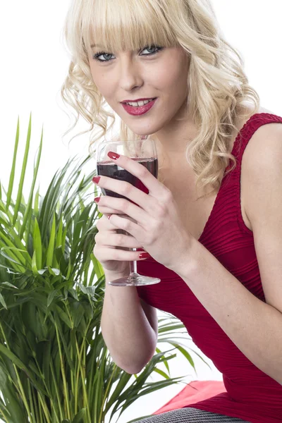 Young Woman Drinking Red Wine — Stock Photo, Image