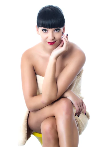 Thoughtful Young Woman Wearing a Towel — Stock Photo, Image