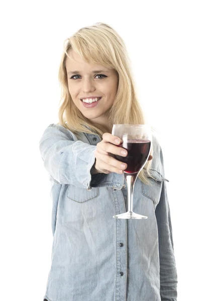 Young Woman Glass Red Wine — Stock Photo, Image