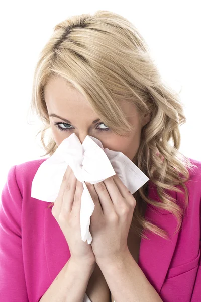 Young Business Woman Sneezing — Stock Photo, Image