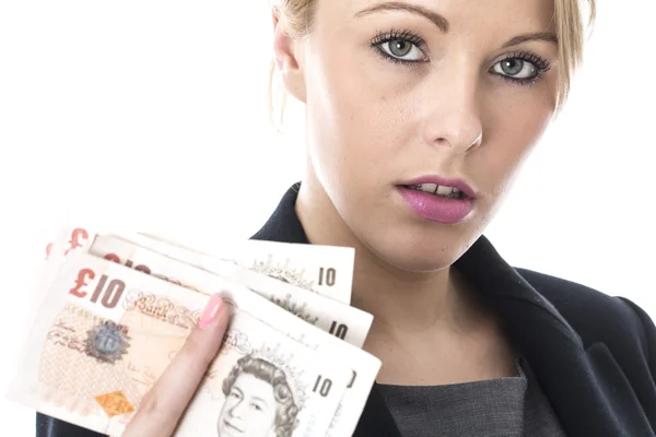Young Business Woman Holding Money — Stock Photo, Image