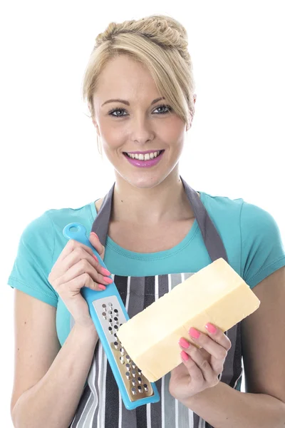 Young Woman Grating Cheese — Stock Photo, Image