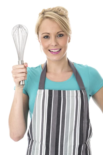 Young Woman Holding a kitchen Whisk — Stock Photo, Image