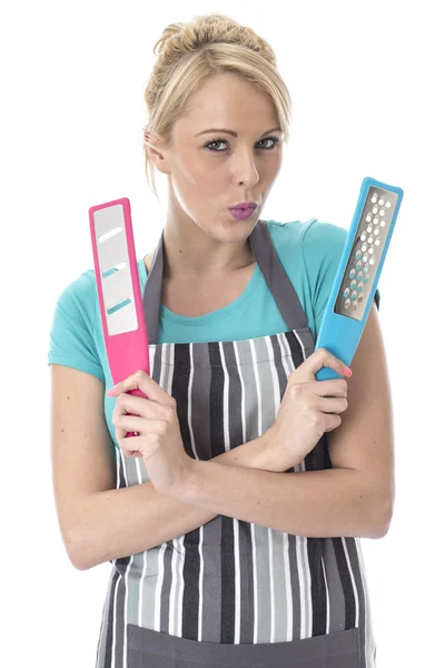 Young Woman Holding Food Graters — Stock Photo, Image