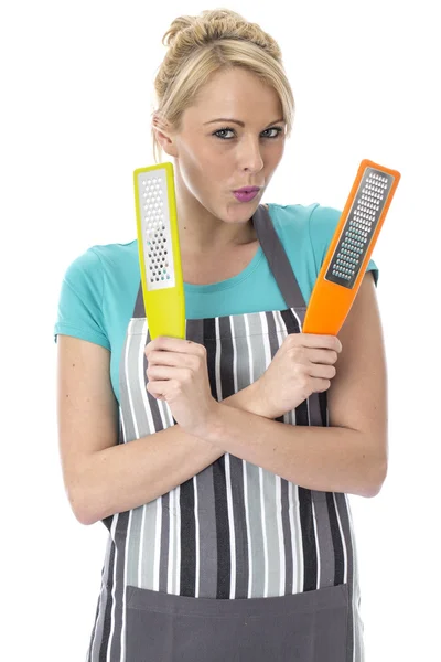 Young Woman Holding Food Graters — Stock Photo, Image