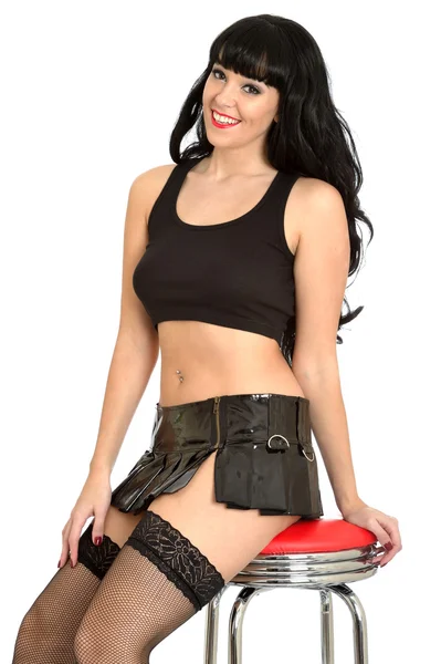 Young Pin Up Model Black PVC Mini Skirt — Stockfoto