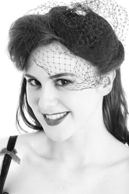 yukarı model vintage iç çamaşırı giyen genç pin