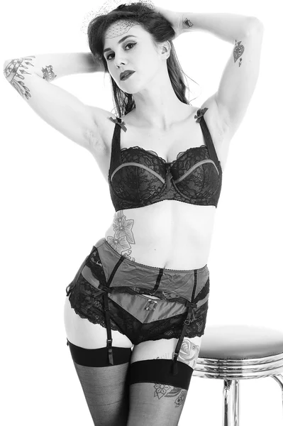 Young Pin Up Model Wearing Vintage Lingerie — Stock Photo, Image