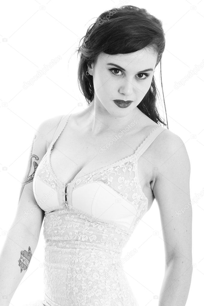Young Pin Up Model Wearing Vintage Lingerie