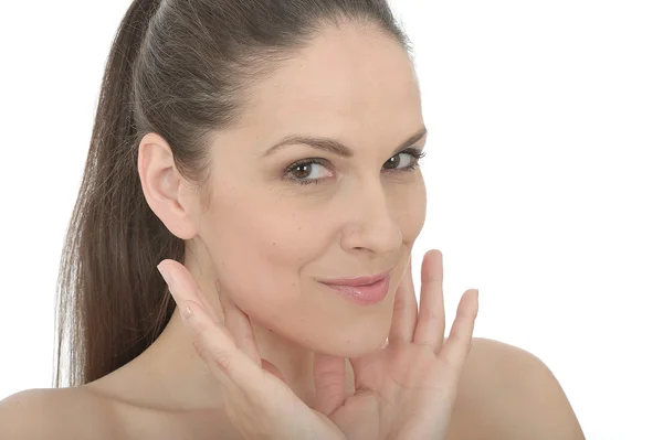 Beautiful Young Woman Applying Face Cream — Stock Photo, Image