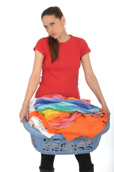 Attractive Young Woman Carrying a Laundry Basket — Stock Photo, Image