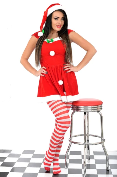 Attraente giovane pin up donna in costume da Santa — Foto Stock