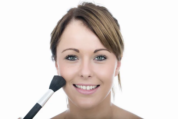 Attractive Young Woman Applying Face Powder — Stock Photo, Image