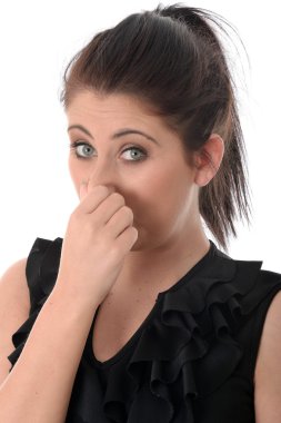 Young Woman Holding her Nose clipart