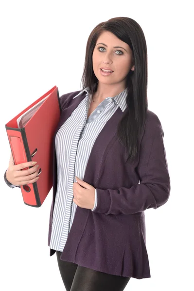 Young Business Woman Holding a Red File — Stock Photo, Image