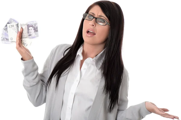 Mujer joven sosteniendo dinero — Foto de Stock