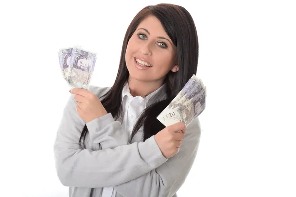 Mladá žena držící peníze — Stock fotografie