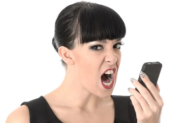 Young Woman Shouting into Mobile Phone — Φωτογραφία Αρχείου