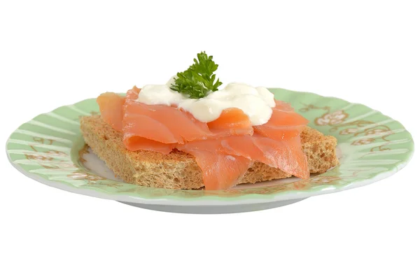 Smoked Salmon and Cottage Cheese on Toast — Stock Photo, Image