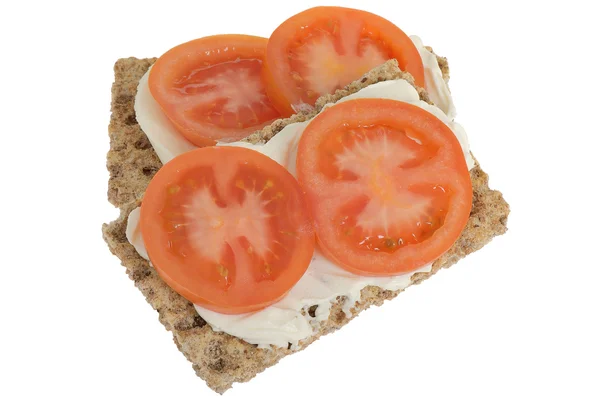 Tomato and Soft Cheese Crackers — Stock Photo, Image