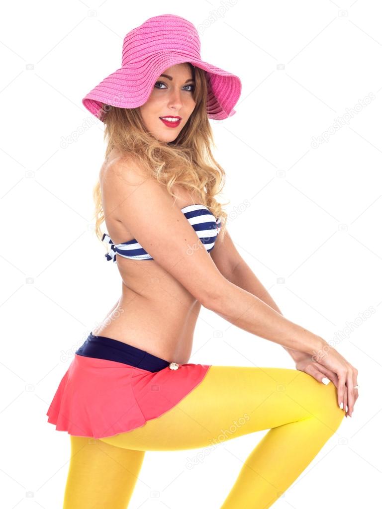 Sexy Young Pin Up Model Wearing Vintage Bikini